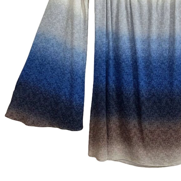 Sky Ombre Braided Neckline Boho Blouse Sky Blue Beige M L Tunic Top Boutique - Picture 5 of 9